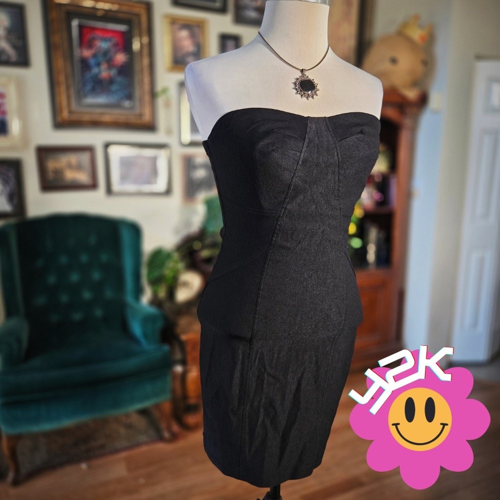 Mystic Strapless Bodycon Dress Vintage Y2K Black Mini Fitted Clubwear Sleek